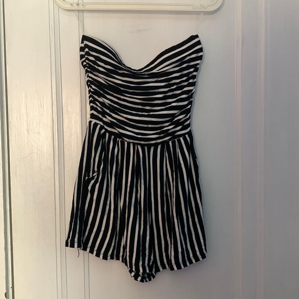 Fashion Nova Anchors Up Black and White Striped Romper
